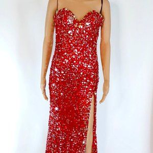 NWOT Alyce B''Dazzle V-Neck Sequined Red Formal